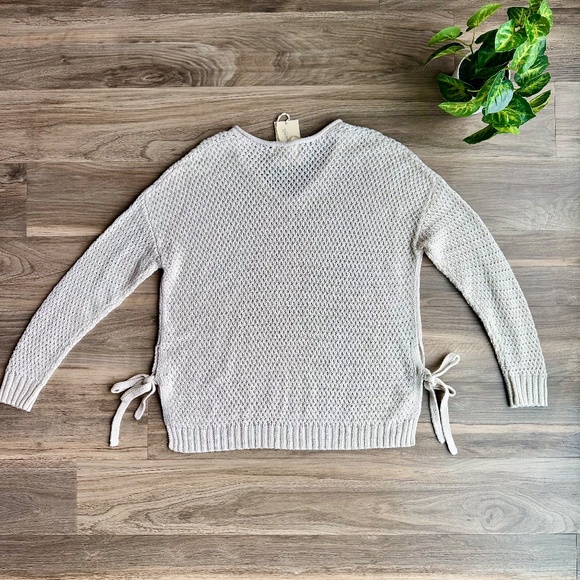 Coastal Casual Small Knit Sweater Side Tie Open Weave Cream - Picture 11 of 11